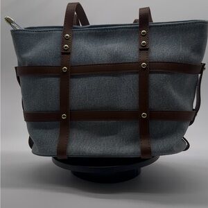 Gray Canvas Tote with Brown Leather Straps - women’s Bag